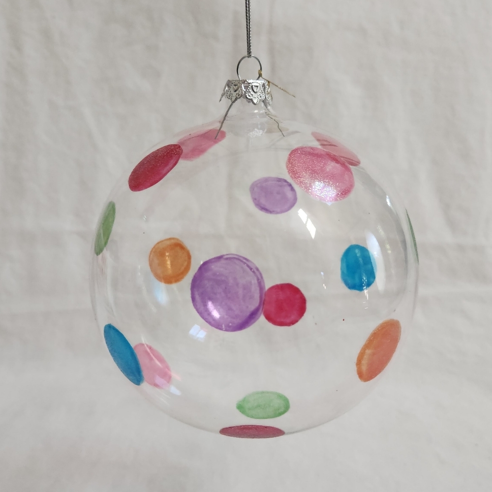 Seasons of Cannon Falls Clear Glass Ball Polka Dot Christmas Ornament